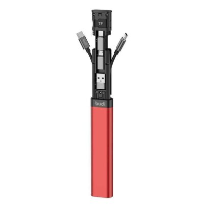 fonefunshop Budi 9-in-1 Essential Travel Charging & Data Sync Cable Stick - Red - Image 2