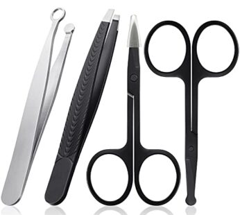 Honoson 4 Pieces Nose Hair Tweezers Nose Hair Trimming Tweezers Stainless Steel Round Head