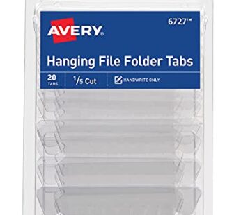 Avery Hanging File Folder Tabs and Inserts, 1/5 Cut, Clear, 20 File Folder Tabs and Insert