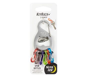 Nite Ize Keyrack, Stainless Steel Carabiner Key Chain with Bottle Opener + 6 Colorful Plas