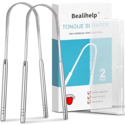 2 Pack Tongue Scraper, 100% Surgical 304 Stainless Steel Tongue Cleaner for Adults And Kid
