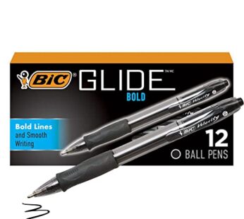 BIC Glide Bold Black Ballpoint Pens, Bold Point (1.6mm), 12-Count Pack, Retractable Ballpo