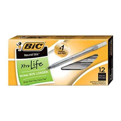 BIC(R) Round Stic(R) Ballpoint Pens, Medium Point, 1.0 mm, Translucent Barrel, Black Ink,