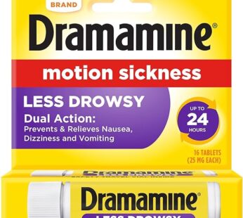 Dramamine Motion Sickness Relief – All Day Less Drowsy, 16 Count