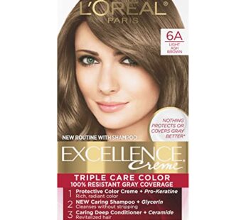 L’Oreal Paris Excellence Creme Permanent Triple Care Hair Color, 6A Light Ash Brown, Gray