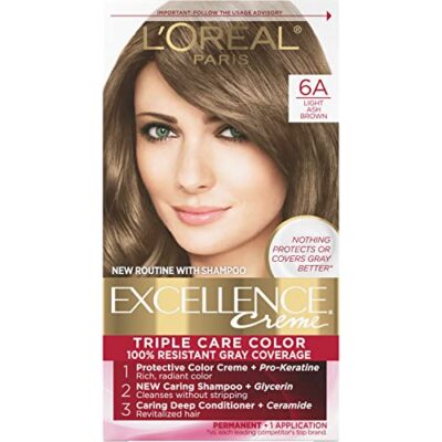 L'Oreal Paris Excellence Creme Permanent Triple Care Hair Color, 6A Light Ash Brown, Gray