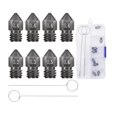 Creality 8pcs 3D Printer Hardened Steel MK8 Nozzles, Upgraded Tungsten Metal Extruder Nozz