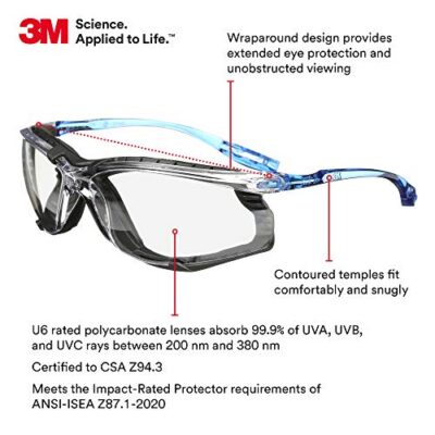 3M Safety Glasses, Virtua CCS, ANSI Z87, Anti-Fog, Indoor/Outdoor Mirrored Lens, Blue Fram - Image 2