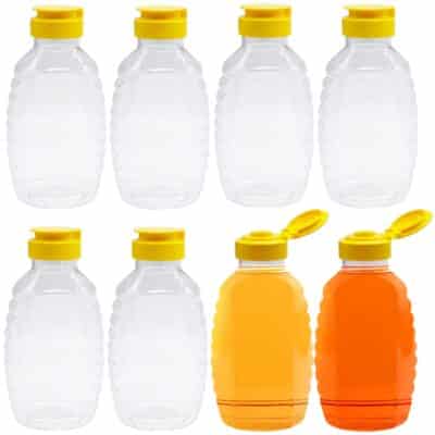 Qinsihwn 8 Pack 16oz Clear Plastic Honey Bottles,Refillable Food Grade Honey Container,Squ