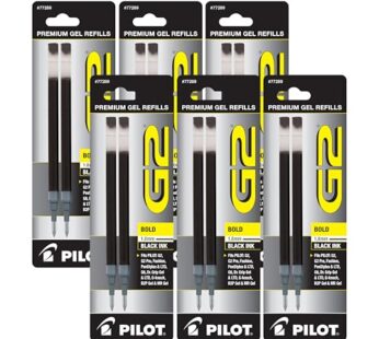 Value Pack of 6, PILOT G2 Roller Ball Ink Refills, Bold, Black, 6 Packs = 12 Refills, (772