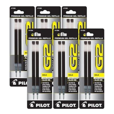 Value Pack of 6, PILOT G2 Roller Ball Ink Refills, Bold, Black, 6 Packs = 12 Refills, (772