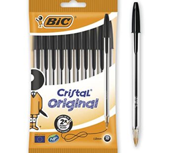 Bic 830864 BiC Cristal Original 1.0 mm Ball Pen Pack of 10,Black Packaging may Vary