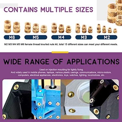 Swpeet 300Pcs 5 Values M2 M3 M4 M5 M6 Female Thread Knurled Nuts Brass Threaded Insert Emb - Image 7