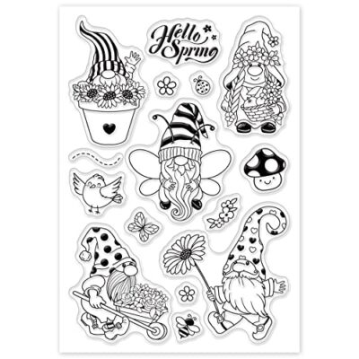 GLOBLELAND Gnome Silicone Clear Stamps Spring Flower Bee Butterfly Transparent Stamps for - Image 7