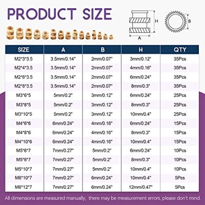 Swpeet 300Pcs 5 Values M2 M3 M4 M5 M6 Female Thread Knurled Nuts Brass Threaded Insert Emb - Image 2
