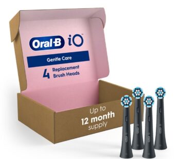 Oral-B iO Gentle Care Replacement Heads, Electric Toothbrush Brush Heads, Black, 4 Count