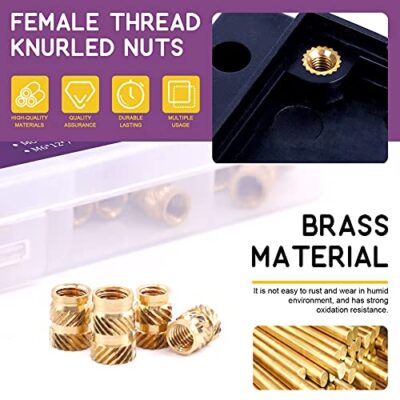 Swpeet 300Pcs 5 Values M2 M3 M4 M5 M6 Female Thread Knurled Nuts Brass Threaded Insert Emb - Image 3