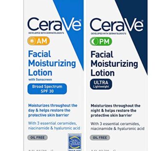 CeraVe Day & Night Face Lotion Skin Care Set | Contains AM with SPF 30 and PM Face Moistur