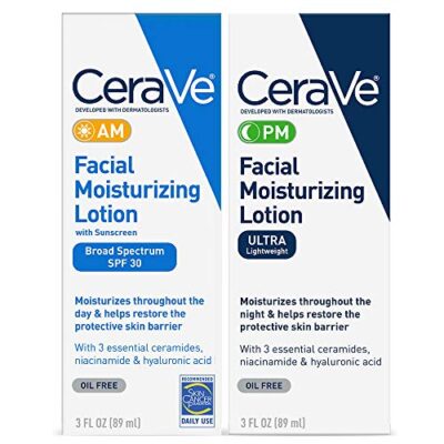 CeraVe Day & Night Face Lotion Skin Care Set | Contains AM with SPF 30 and PM Face Moistur