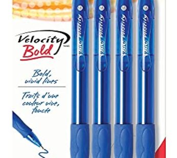 BIC VLGBP41-Blu Velocity Bold Retractable Ball Pen, Bold Point (1.6mm), Blue, 4-Count