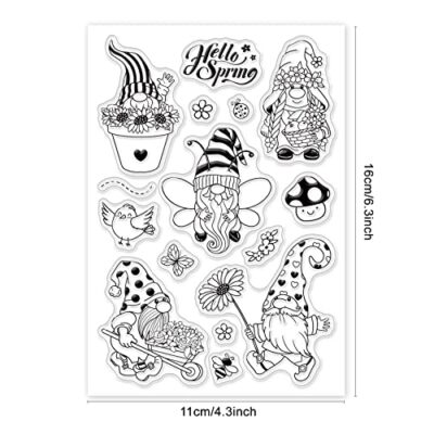 GLOBLELAND Gnome Silicone Clear Stamps Spring Flower Bee Butterfly Transparent Stamps for - Image 2