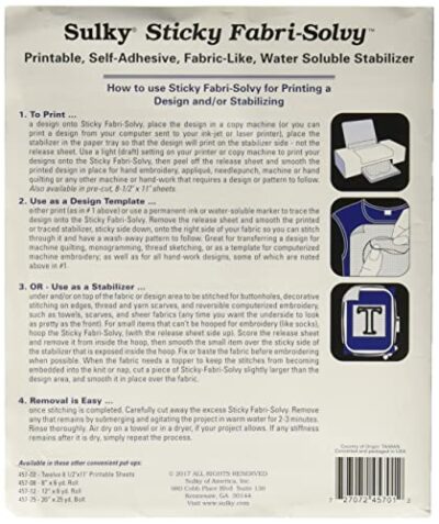 Sulky Fabri-Solvy stabilizer, 20" x 36", White - Image 2