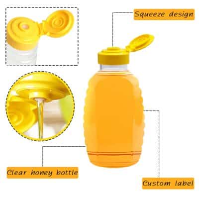 Qinsihwn 8 Pack 16oz Clear Plastic Honey Bottles,Refillable Food Grade Honey Container,Squ - Image 3