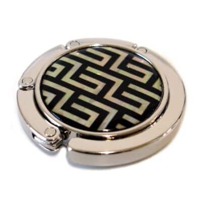 Antique Alive Mother of Pearl Lattice Black Foldable Table Purse Caddy Handbag Holder Hang