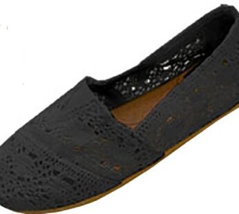 Womens Canvas Crochet Slip on Shoes Flats (7/8, Black 3008)