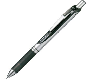 Pentel Energel Knock Ballpoint Pen, 0.5mm Needle Tip, Black Ink, Silver Body with Black Ac