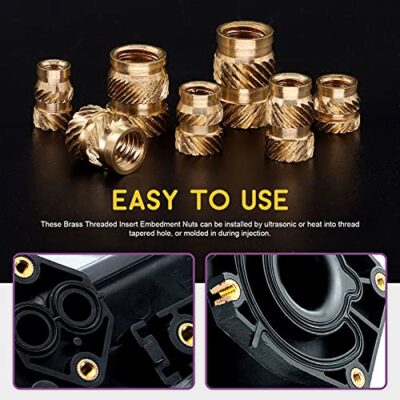 Swpeet 300Pcs 5 Values M2 M3 M4 M5 M6 Female Thread Knurled Nuts Brass Threaded Insert Emb - Image 6