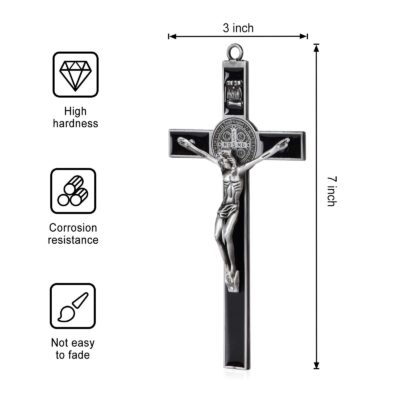 Wellcho Black Enamel Crucifix Wall Cross -Saint Benedict Metal Wall Art-7 Inch Cross Give - Image 2