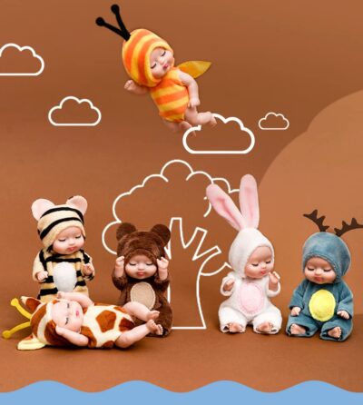 KOILLIEUS 4 Inch Mini Baby Dolls 6pcs Gift Set, Cute Small Baby Doll Toys with Animal Clot - Image 4