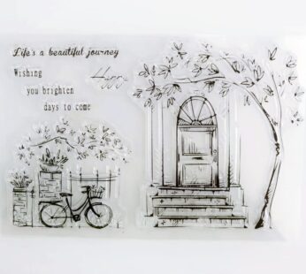 WooYangFun Life is a beaufiful Journey Bicycle Flower Door Window Rubber Clear Stamp for C