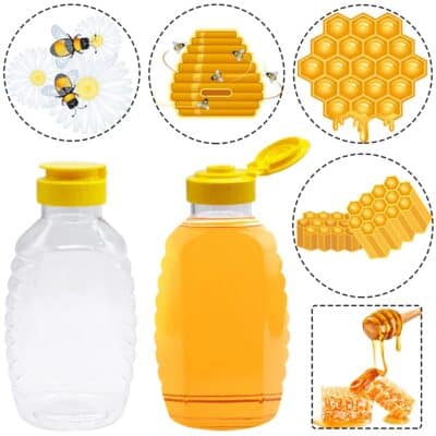 Qinsihwn 8 Pack 16oz Clear Plastic Honey Bottles,Refillable Food Grade Honey Container,Squ - Image 4