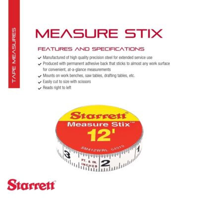 Starrett Tape Measure Stix with Adhesive Backing - Mount to Work Bench, Saw Table, Draftin - Image 2