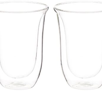 De’Longhi DeLonghi Double Walled Thermo Latte Glasses, Set of 2, 2 Count (Pack of 1), Clea