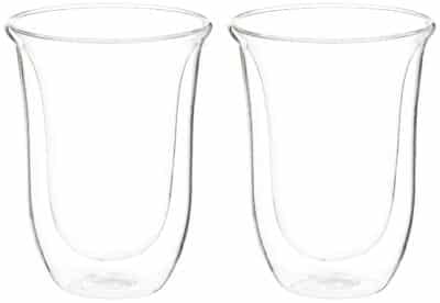 De'Longhi DeLonghi Double Walled Thermo Latte Glasses, Set of 2, 2 Count (Pack of 1), Clea