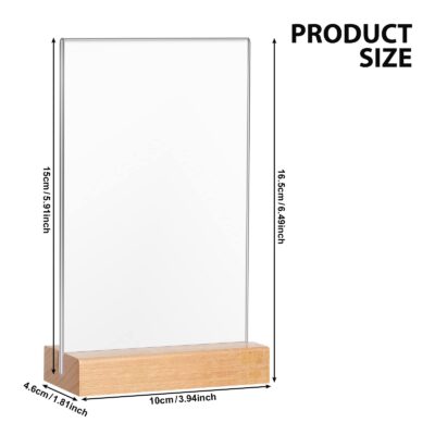 Maitys 10 Pack Acrylic Sign Holder 4 x 6.5 in Clear Double Sided Table Sign with Wooden Ba - Image 2