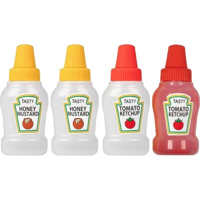 RONRONS 4 Pieces Mini Ketchup Bottles for Bento Box Accessories, 25ml Mini Condiment Squee