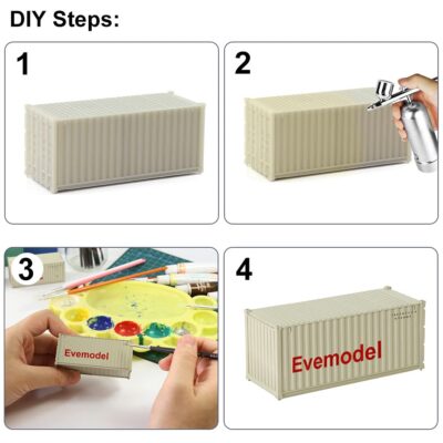 Evemodel C8720JJ 8pcs HO Scale 1:87 Shipping Container Blank Uncolored Cargo Box (20ft) - Image 5