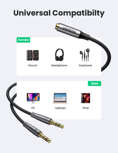 UGREEN Headphone Splitter Adapter 3.5mm 2 Male to Female Smartphone Headset Cable Mic and - Image 5