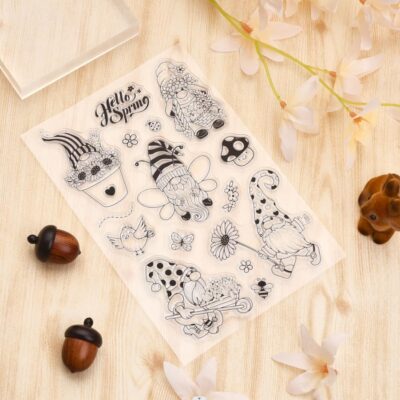 GLOBLELAND Gnome Silicone Clear Stamps Spring Flower Bee Butterfly Transparent Stamps for - Image 5