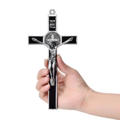 Wellcho Black Enamel Crucifix Wall Cross -Saint Benedict Metal Wall Art-7 Inch Cross Give