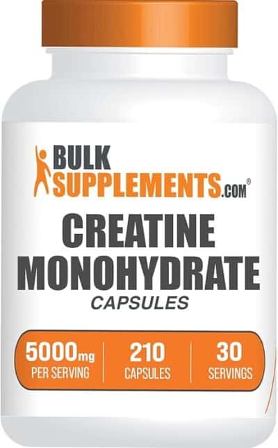 BulkSupplements.com Creatine Monohydrate Capsules - Micronized Creatine Monohydrate, Creatine Pills - 7 Creatine Capsules per Serving, 5000mg, Gluten Free, 210 Capsules (Pack of 1)