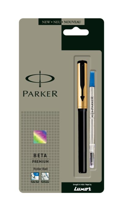 Parker Beta Premium Roller Ball Pen GOLD finish Cap Black trim - Image 4