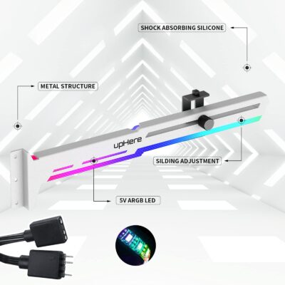 upHere 5V Addressable RGB White Graphics Card GPU Brace Support Video Card Sag Holder,Buil - Image 2