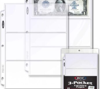 BCW Pro 3-Pocket Currency Page – 20 ct | Archival Quality, Toploader Pockets, High-Clarity