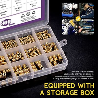 Swpeet 300Pcs 5 Values M2 M3 M4 M5 M6 Female Thread Knurled Nuts Brass Threaded Insert Emb - Image 4