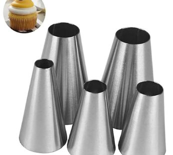 Hendiy 5 psc/set Large Round Piping Tip, Stainless Steel Professional Baking Decoration To